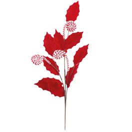 Galho Grande Folh E Candy Cane Vrm/Bco 84Cm
