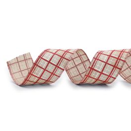 Fita Aramada Xadrez Natural/Vermelho
