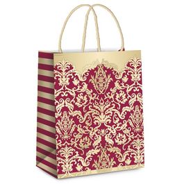 Sacola De Papel Adamascado Marsala / Ouro