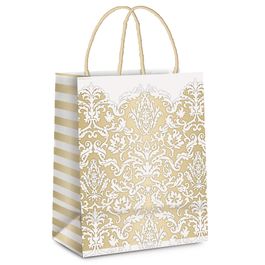Sacola De Papel Adamascado Marfim / Ouro