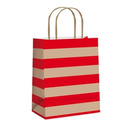 Sacola de Papel Pretty Listras Kraft / Vermelho