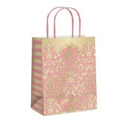 Sacola de Papel Adamascado Rosa / Ouro
