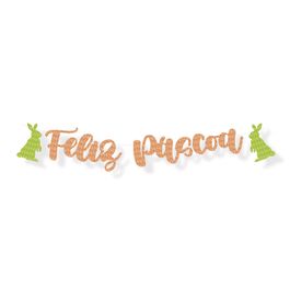 Faixa Decorativa Eva Com Glitter Feliz Pascoa Laranja / Verde