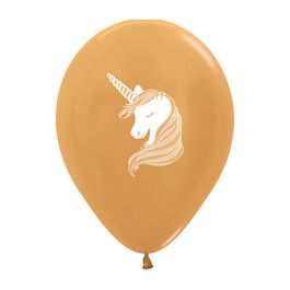 Látex Redondo Metal Decorado Silhueta Unicórnio Dourado / Branco