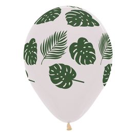 Látex Redondo Cristal Decorado Folhas Branco / Verde