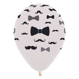 Látex Redondo Cristal Decorado Bigodes E Laços Branco / Preto