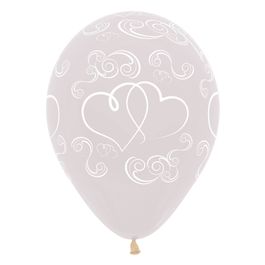 Látex Redondo Cristal Decorado Corações Cruzados Cinza / Branco