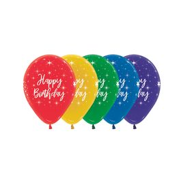 Látex Redondo Cristal Decorado Happy Birthday Radiante Sortido Colorido