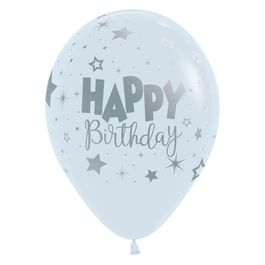 Látex Redondo Cristal Decorado Happy Birthday Fantasia Prata