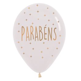 Látex Redondo Cristal Decorado Parabéns Dourado