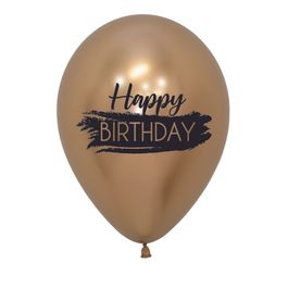 Látex Redondo Reflex Decorado Happy Birthday Dourado