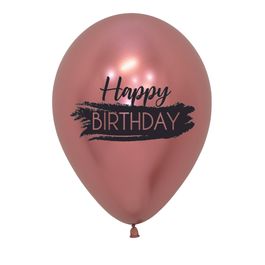 Látex Redondo Reflex Decorado Happy Birthday Rose Gold