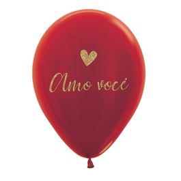 Látex Redondo Metal Decorado Romântico Amo Você Vermelho