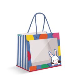 Sacola Premium Para Um Meio Ovo Com Visor Coelhinho Sai Da Toca Azul