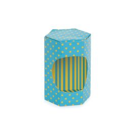 Caixa Sextavada Poá Amarelo/Azul PT C/10