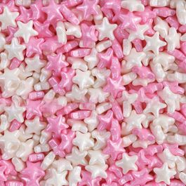 Confeito Shapes Estrelas Grandes Rosa, Branco
