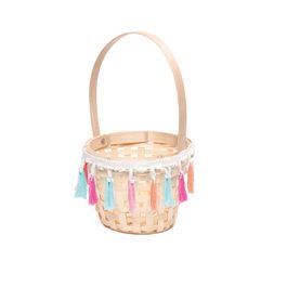 Cesta Decorativa Bambu Tecido com Franja Liso Colorido
