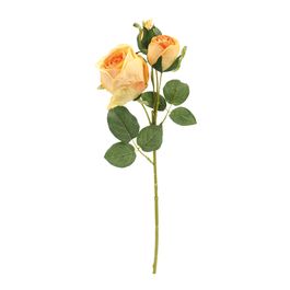 Rosa Decorativa c/ Folhas - Amarelo / Verde (Flores e Galhos Permanentes)