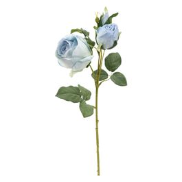 Rosa Decorativa c/ Folhas - Azul / Verde (Flores e Galhos Permanentes)