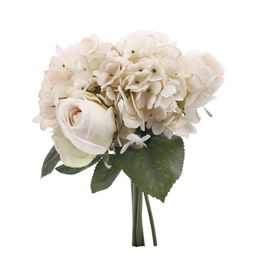 RAMALHETE DE ROSAS E HORTÊNSIAS X6 30 CM - BRANCO