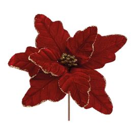 Flor Decorativa Poinsetia Vermelho / Ouro