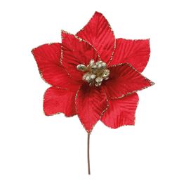 Flor Decorativa Poinsetia Vermelho / Ouro