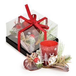 Porta Velas Com Arranjo Vermelho