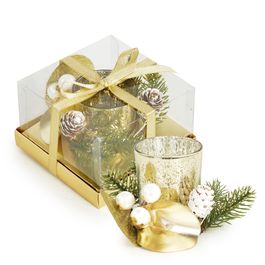Porta Velas Com Arranjo Ouro