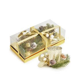 Porta Velas Com Arranjo Ouro