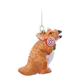 Enfeite Para Pendurar Dinossauro Marrom Vermelho Branco
