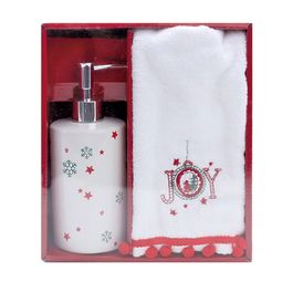 Toalha E Porta Sabonete Branco Verde Vermelho
