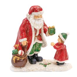 Papai Noel Decorativo Com  Criança Vermelho Verde e Branco