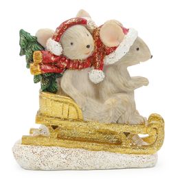 Dec Casal Ratos C/ Trenó Vrm/Our/Bco 10Cm