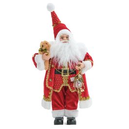 Papai Noel Decorativo Segurando Urso Vermelho/Branco