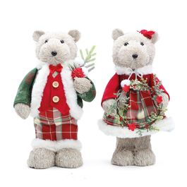 Urso Decorativo Sort Com Roupa Em Pé Bege/Vermelho/Verde