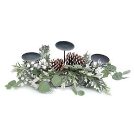 Porta Velas Folha Fruta Pinhas Verde Branco e Marrom