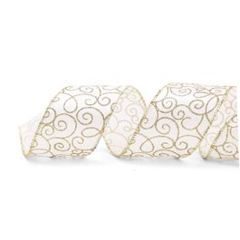 Fita Aramada Com Arabesco Branco/Ouro