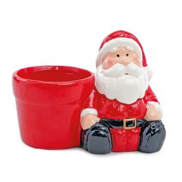Porta Vela C/ Papai Noel Vrm/Bco/Pto 10Cm