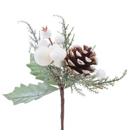 Pick Decorativo Folha Fruta Pinha Branco e Verde