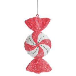 Enfeite Pendurar Doce Com Glitter Vermelho/Branco/Verde