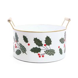 Cachepot Com Folhas E Frutas Branco Vermelho Verde