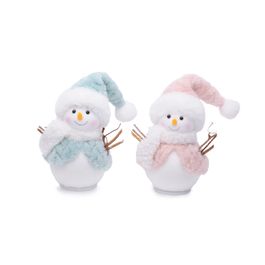 BONECO DE NEVE DECORATIVO BRANCO / ROSA / AZUL CLARO