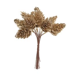 Galho Curto Pinhas C/Glitter Cha 13Cm
