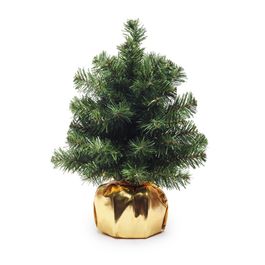 MINI ARVORE DE NATAL COM BASE VERDE / OURO