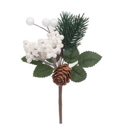 PICK DECORATIVO COM FRUTAS E PINHAS BRANCO / MARROM / VERDE
