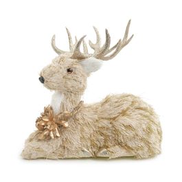 Rena Decorativa Deitada Com Arranjo Ouro/Branco