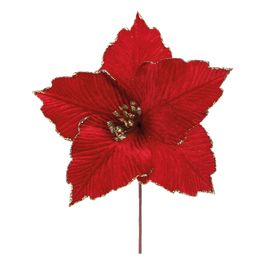 Flor Decorativa Poinsetia Vermelho / Ouro