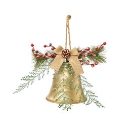 Enfeite Para Pendurar Sino Com Arranjo Ouro