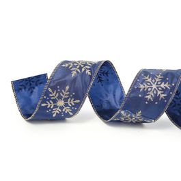 Fita De Cetim Com Floco De Neve Azul