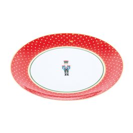 Prato De Sobremesa Quebra Nozes Vermelho / Branco